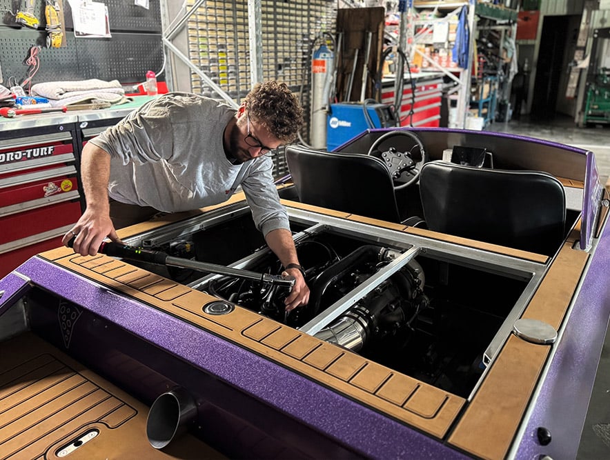 Belassi x Minijet Inc, 400 hp turbocharged inboard jet powertrain for aluminium mini jet boats